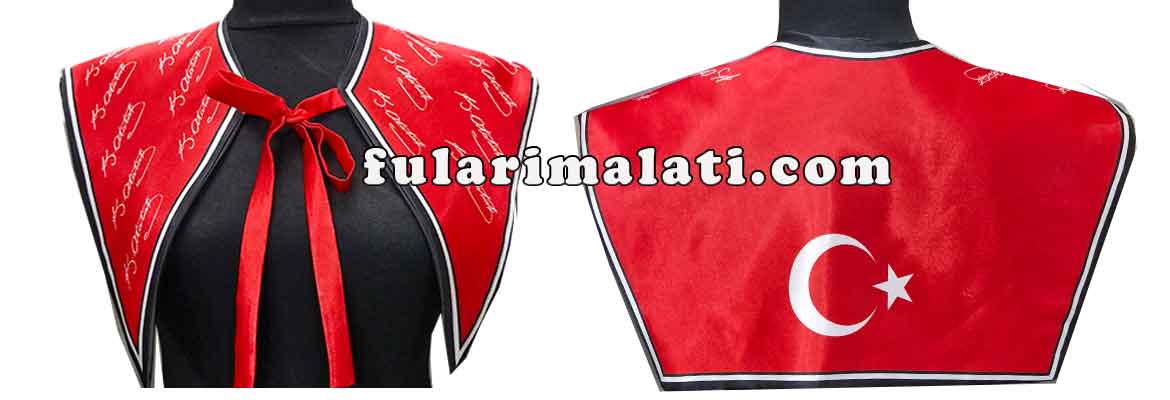 atatürk imzalı ve türk bayraklı saten yaka fuları